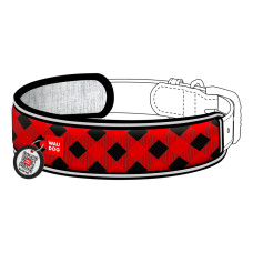 Ергономічна накладка на нашийник WAUDOG Nylon з QR-паспортом, малюнок "Шотландка червона" (розмір S, для ширини нашийника 15-20 см)