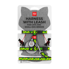 Шлея з повідцем WAUDOG Nylon з QR паспортом, малюнок "Авокадо", пластиковий фастекс, Ш 10 мм, В 25-40 см, С 20-30 см