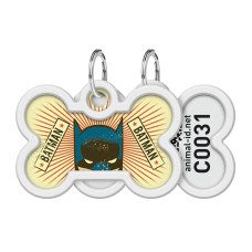 Адресник для собак і котів металевий WAUDOG Smart ID з QR паспортом, малюнок "Бетмен вінтаж", кістка, Д 40 мм, Ш 28 мм