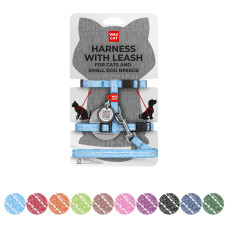 Шлея з повідцем для котів WAUDOG Re-cotton з QR паспортом, з відновленої бавовни, світловідбиваюча, пластиковий фастекс, XS, Ш 10 мм, Д 122 см, В 25-40 см, С 20-30 см блакитний