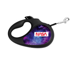 Повідець-рулетка для собак WAUDOG R-leash, малюнок "NASA21", M, до 25 кг, 5 м, світловідбиваюча стрічка чорний