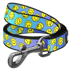 Повідець для собак нейлоновий WAUDOG Nylon, малюнок "Смайли на блакитному", S, Ш 15 мм, Дов 122 см