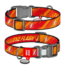 Нашийник для собак нейлоновий WAUDOG Nylon з QR паспортом, світловідбивний, малюнок "Флеш Лого", пластиковий фастекс, M, Ш 20 мм, Дл 28-40 см