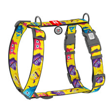 Шлея для собак анатомічна H-подібна WAUDOG Nylon з QR-паспортом, малюнок "Мохнаті монстри", пластиковий фастекс, XL, Ш 35 мм, A 60-100 см, B 70-100 см