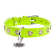 Нашийник для собак шкіряний WAUDOG Glamour з QR паспортом, з клейовими стразами "Квіти", Ш 15 мм, Дов 27-36 см салатовий