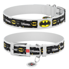 Нашийник для собак шкіряний WAUDOG Design з QR паспортом, малюнок "Бетмен3", XL, Ш 35 мм, Дов 46-59 см, білий