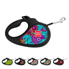 Повідець-рулетка для собак WAUDOG R-leash, малюнок "Літо", M, до 25 кг, 5 м, світловідбиваюча стрічка чорний
