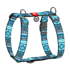Шлея для собак анатомічна H-подібна WAUDOG Nylon з QR-паспортом, малюнок "Етно синій", пластиковий фастекс, XL, Ш 35 мм, А 55-95 см, В 70-110 см