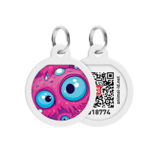 Адресник для собак і котів металевий WAUDOG Smart ID з QR паспортом, малюнок "Око монстра", коло, Д 25 мм