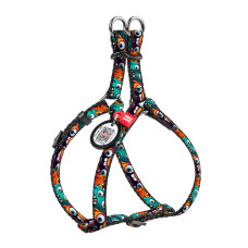 Шлея для котів та дрібних порід собак WAUDOG Nylon з QR паспортом, малюнок "Зубасті монстри", пластиковий фастекс, XS, Ш 10 мм, B=C 28-40 см