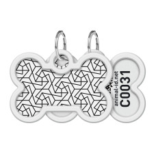 Адресник для собак і котів металевий WAUDOG Smart ID з QR паспортом, малюнок "Геометрія", кістка, Д 40 мм, Ш 28 мм