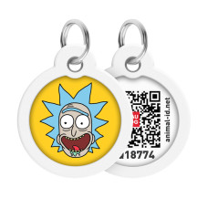 Адресник для собак і котів металевий WAUDOG Smart ID з QR паспортом, малюнок "Рік та Морті 3", коло, Д 30 мм