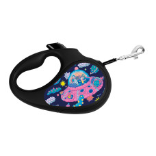 Повідець-рулетка для собак WAUDOG R-leash, малюнок "Рік та Морті 1", S, до 15 кг, 5 м, світловідбиваюча стрічка чорний