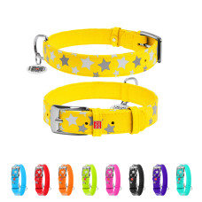 Нашийник для собак шкіряний WAUDOG Glamour з QR паспортом, візерунок "Зірочка", світонакоплювальний, Ш 25 мм, Дов 38-49 см жовтий