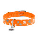 Нашийник для собак шкіряний WAUDOG Glamour з QR паспортом, візерунок "Зірочка", світлонакопичувальний/світловідбивний, M, Ш 20 мм, Дов 30-39 см помаранчевий
