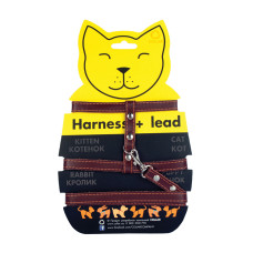 Шлея "CoLLaR" з повідцем шкіряна на планшеті для котів (ширина 12мм, А:22-30см,В:30-40см, довжина 122см) коричневий