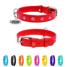 Нашийник для собак шкіряний WAUDOG Glamour з QR паспортом, з клейовими стразами "Квіти", Ш 20 мм, Дов 30-39 см