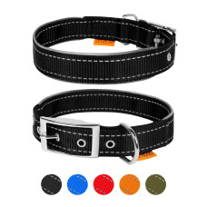 Нашийник "Dog Extreme" з нейлону, подвійний зі світловідбиваючою вставкою (ширина 20мм, довжина 30-40см), чорний