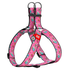 Шлея для собак WAUDOG Nylon з QR паспортом, малюнок "Єдинороги", пластиковий фастекс, XL, Ш 35 мм, А=В 70-100 см