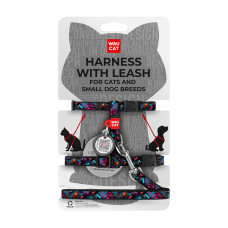 Шлея з повідцем для котів та дрібних порід собак WAUDOG Nylon з QR паспортом, малюнок "Нескінченні світи", пластиковий фастекс, XS, Ш 10 мм, В 25-40 см, С 20-30 см