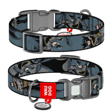 Нашийник для собак нейлоновий WAUDOG Nylon з QR паспортом, малюнок "Тінь Бетмена", пластиковий фастекс, S, Ш 15 мм, Дов 25-35 см