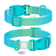 Нашийник для собак з нейлону WAUDOG Nylon Recycled c QR паспортом, градієнт, пластиковий фастекс, S, Ш 15 мм, Дов 25-35 см, блакитний