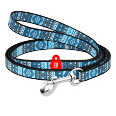 Повідець для собак нейлоновий WAUDOG Nylon, малюнок "Етно синій" , Ш 10 мм, Дов 122 см