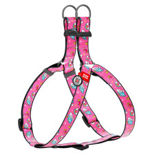 Шлея для собак WAUDOG Nylon з QR паспортом, малюнок "Єдинороги", пластиковий фастекс, Ш 20 мм, Дов 50-80 см