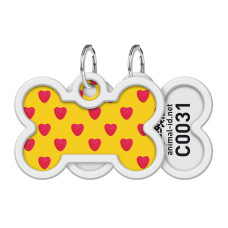 Адресник для собак і котів металевий WAUDOG Smart ID з QR паспортом, малюнок "Серця", кістка, Д 40 мм, Ш 28 мм