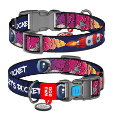 Нашийник для собак нейлоновий WAUDOG Nylon з QR-паспортом, малюнок "Космос. Ракета", пластиковий фастекс, XL, Ш 25 мм, Д 35-58 см