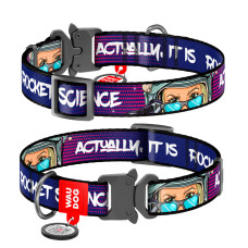 Нашийник для собак нейлоновий WAUDOG Nylon з QR-паспортом, малюнок "Космос. Ракетобудування", металева пряжка-фастекс, L, Ш 25 мм, Д 31-49 см