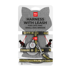 Шлея з повідцем WAUDOG Nylon з QR-паспортом, малюнок "Мілітарі", пластиковий фастекс, XS, Ш 10 мм, Дов 122 см, В 25-40 см, С 20-30 см