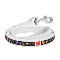 Повідець WAUDOG Design з малюнком "NASA", преміум шкіра (ширина 25 мм, довжина 122 см) білий