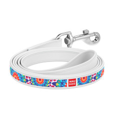 Повідець WAUDOG Design з малюнком "Квіти" (ширина 25 мм, довжина 122 см) білий