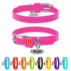 Нашийник для собак шкіряний WAUDOG Glamour з QR паспортом, без прикрас, XXS, Ш 9 мм, Дов 18-21 см рожевий