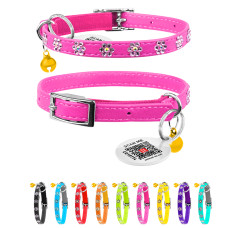 Нашийник WAUDOG Glamour з резинкою, клейовими стразами "Квітка" для котів (ширина 9мм, довжина 22-30см) рожевий