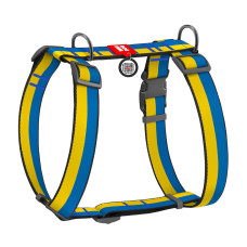 Шлея для собак анатомічна H-подібна WAUDOG Nylon з QR-паспортом, матеріал нейлон, малюнок "Colors of freedom", пластиковий фастекс, розмір XL, Ш 35 мм, А 55-95 см, В 70-110 см