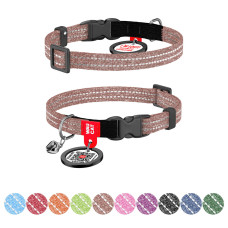 Нашийник для котів з відновленої бавовни WAUDOG Re-cotton з QR паспортом, світловідбиваючий, пластиковий фастекс, XS, Ш 10 мм, Дов 20-30 см, коричневий