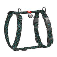 Шлея для собак анатомічна H-подібна WAUDOG Nylon з QR адресником, малюнок "Луска", пластиковий фастекс, S, Ш 15 мм, A 30-45 см, B 36-45 см