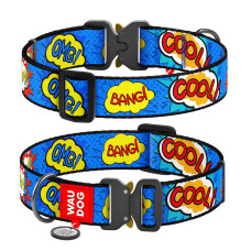 Нашийник для собак нейлоновий WAUDOG Nylon з QR паспортом, малюнок "ВАУ", металева пряжка-фастекс, XXL, Ш 35 мм, Д 46-70 см