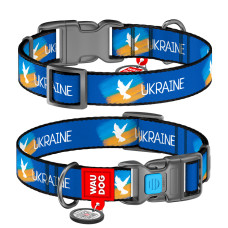 Нашийник для собак нейлоновий WAUDOG Nylon з QR паспортом, малюнок "Прапор", пластиковий фастекс, розмір XL, Ш 25 мм, Д 37-58 см