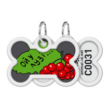 Адресник для собак і котів металевий WAUDOG Smart ID з QR паспортом, малюнок "Калина", кістка, Д 40 мм, Ш 28 мм