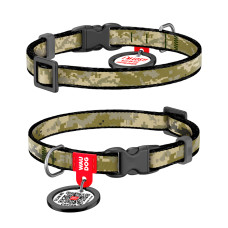 Нашийник для котів та дрібних порід собак нейлоновий WAUDOG Nylon з QR-паспортом, малюнок "Мілітарі", пластиковий фастекс, XS, Ш 10 мм, Дов 20-30 см