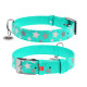 Нашийник для собак шкіряний WAUDOG Glamour з QR паспортом, візерунок "Зірочка", світлонакопичувальний/світловідбивний, L, Ш 25 мм, Дов 38-49 см ментоловий