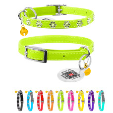 Нашийник WAUDOG Glamour з резинкою, клейовими стразами "Квітка" для котів (ширина 9мм, довжина 22-30см) салатовий