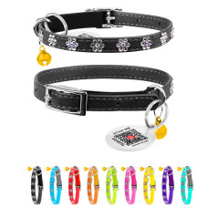 Нашийник WAUDOG Glamour з резинкою, клейовими стразами "Квітка" для котів (ширина 9мм, довжина 22-30см) чорний