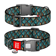Нашийник для собак нейлоновий WAUDOG Nylon з QR адресником, малюнок "Луска", пластиковий фастекс, XL, Ш 25 мм, Дов 37-58 см