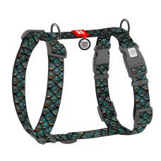Шлея для собак анатомічна H-подібна WAUDOG Nylon з QR адресником, малюнок "Луска", пластиковий фастекс, XL, Ш 35 мм, А 60-100 см, В 70-100 см