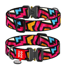 Нашийник для собак нейлоновий WAUDOG Nylon з QR паспортом, малюнок "Графіті", металева пряжка-фастекс, XXL, Ш 35 мм, Д 46-70 см