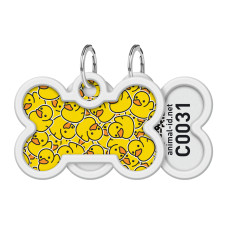 Адресник для собак і котів металевий WAUDOG Smart ID з QR паспортом, малюнок "Качки", кістка, Д 40 мм, Ш 28 мм